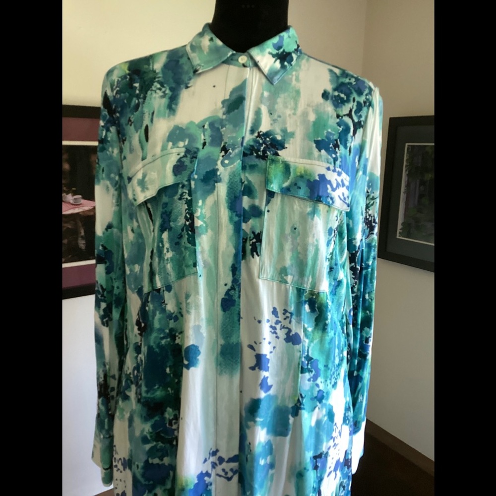 Chico's Blue and Green Abstract Midi Dress